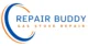 Repair Buddy gas stove repair service logo with blue and orange design